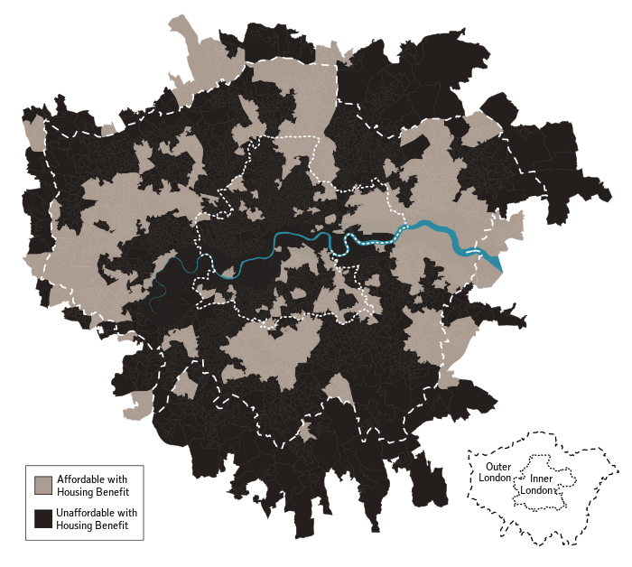 Affordability of London neighbourhoods with Housing Benefit in 2016